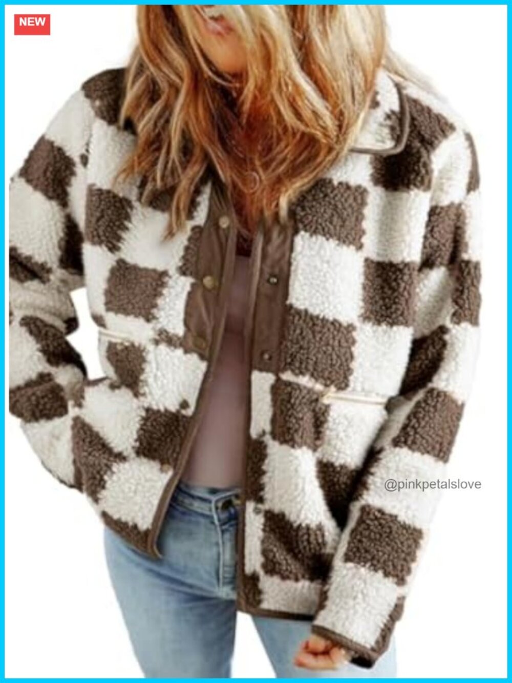 Sherpa Lined Plaid Button Down Jacket Loose Fit Winter Coat Casual